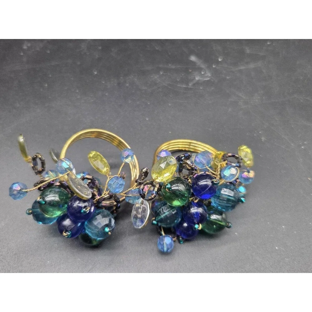 Set of 2 Beaded Napkin Holders Blue Bead Copper Ring